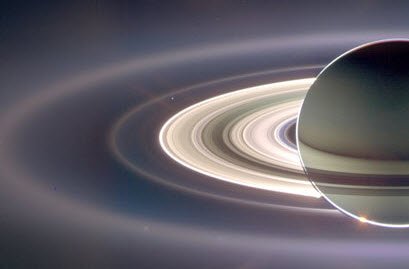 Earth from Saturn as imaged by robotic Cassini spacecraft.